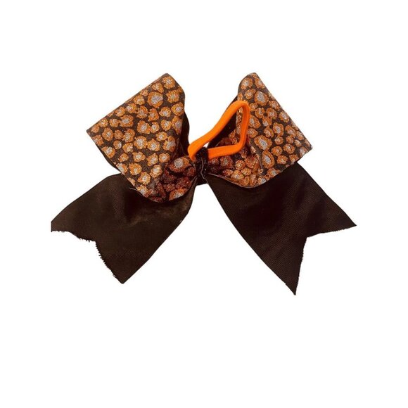 Girls Oversize Hair Bow 7.5" Elastic Ponytail Black Orange Silver Animal Print G - Picture 9 of 15
